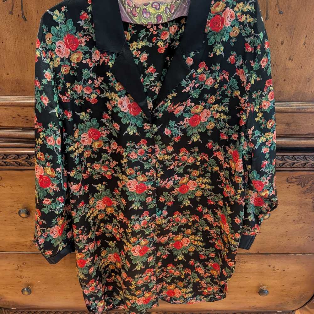 Victoria's Secret Black Floral Satin Robe